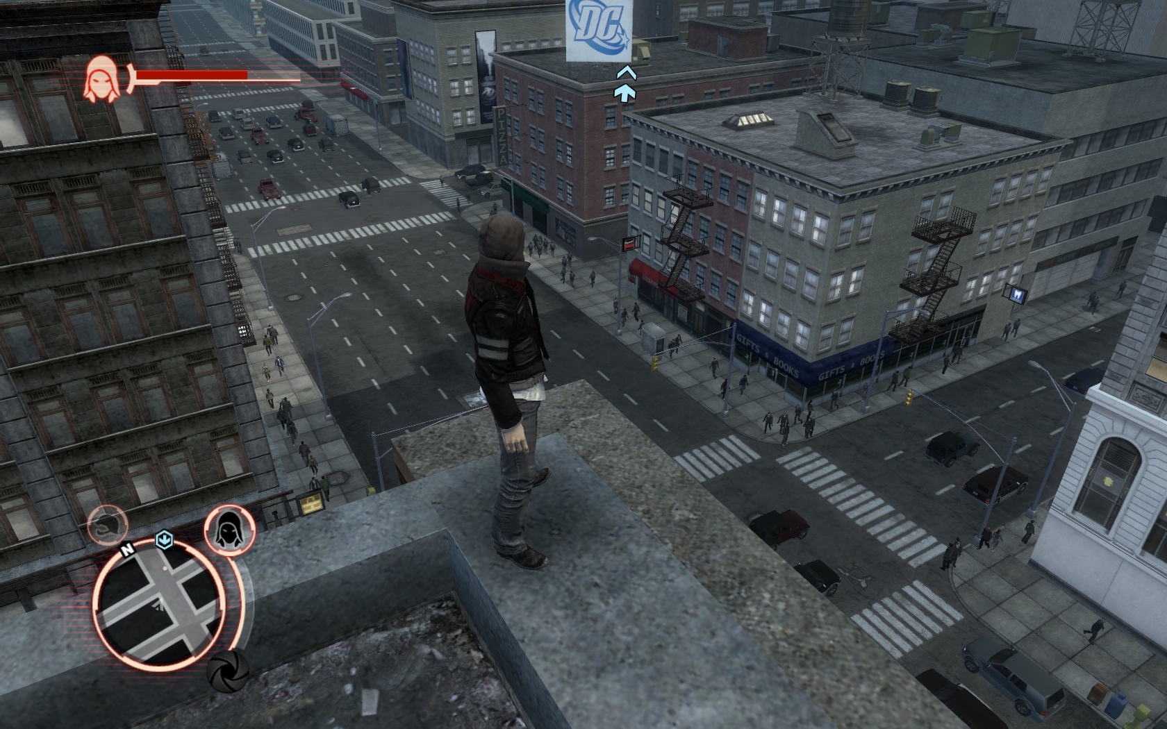 Prototype Screenshot 1 You can easily travel to the top of any of the buildings.